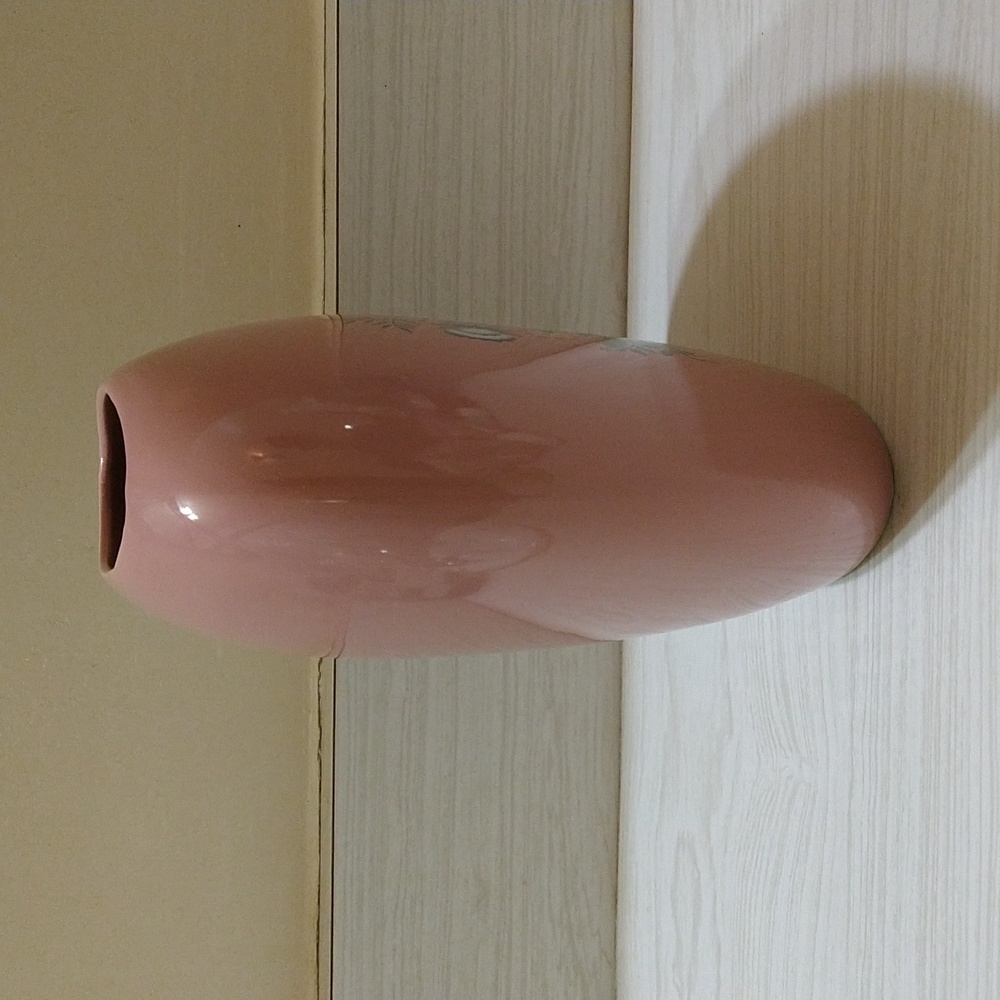Vintage 1980s Pink Mauve Vase with Colorful Flower Basket Motif Albert E Price - Picture 2 of 5